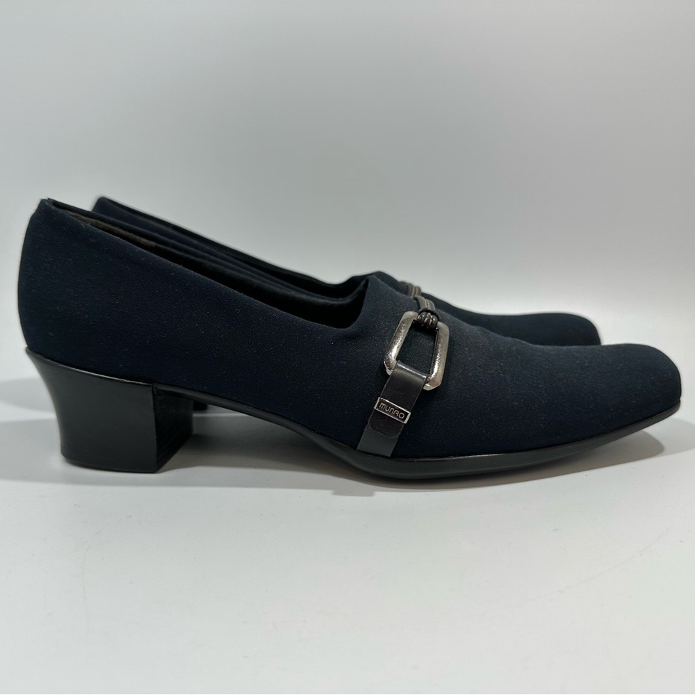 Munro Womens Cindi Navy Blue Stretch Fabric Block Heel Comfort Shoes 7 SS Office